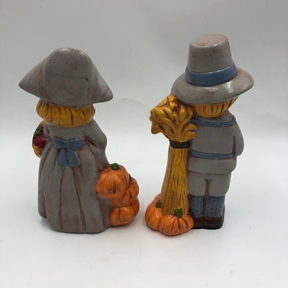 Vintage MCM Set of 2 Ceramic Thanksgiving Pumpkin Harvest Figurines Male Female - Picture 5 of 13